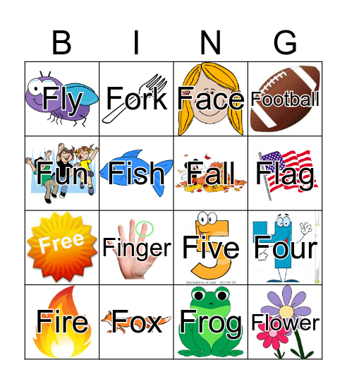 LETTER F BINGO Card