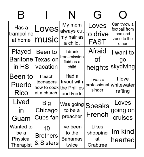 Wayne Bingo Card