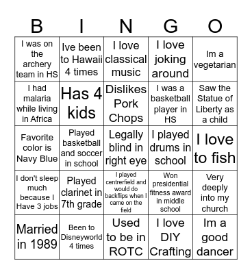 Wayne Bingo Card