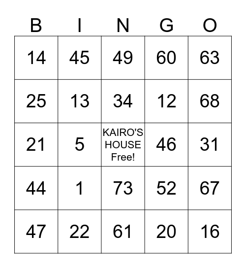 KAIRO'S HOUSE BINGO Card