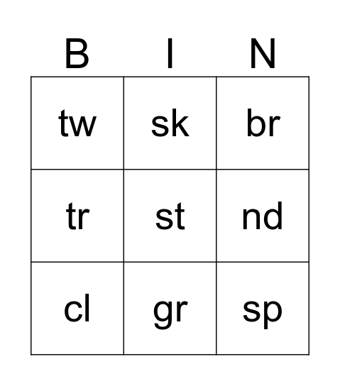 Consonant Blend Bingo! Bingo Card