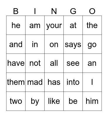 Quarter 1 Sight Words Bingo Card