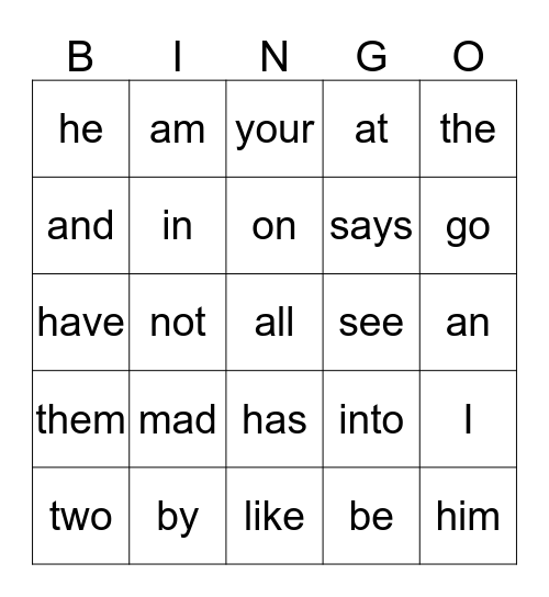 Quarter 1 Sight Words Bingo Card