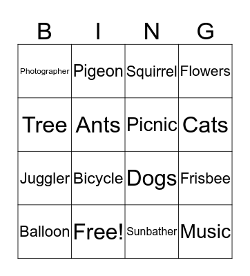 A Day in the Park Bingo Card