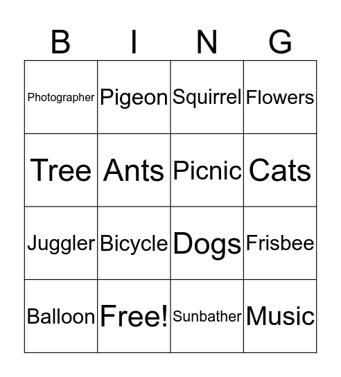 A Day in the Park Bingo Card