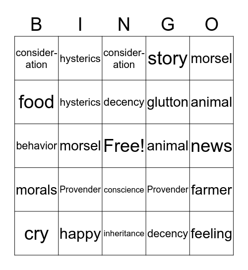 Charlotte's Web Bingo Card