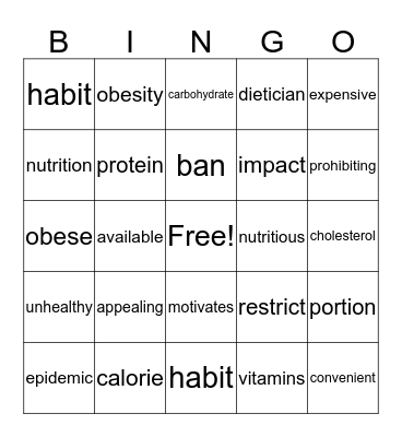 Junk Food at School Bingo Card