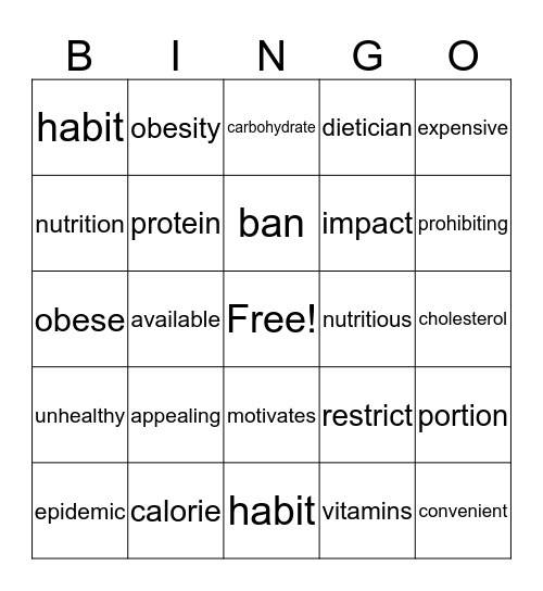 Junk Food at School Bingo Card