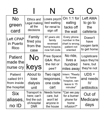 Discharge Planning Bingo Card