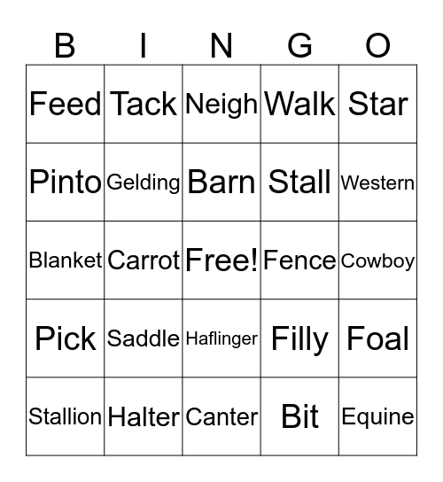 Equestrian Club Bingo Card