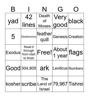 Simchat Torah Bingo Card