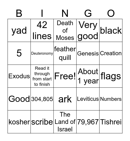 Simchat Torah Bingo Card