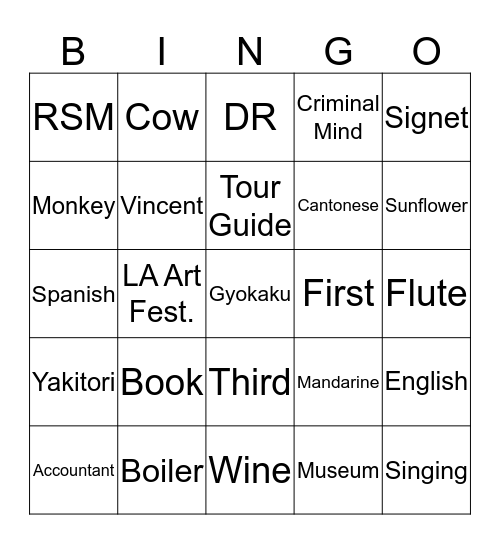 Ruby & Martin's Wedding Bingo Card