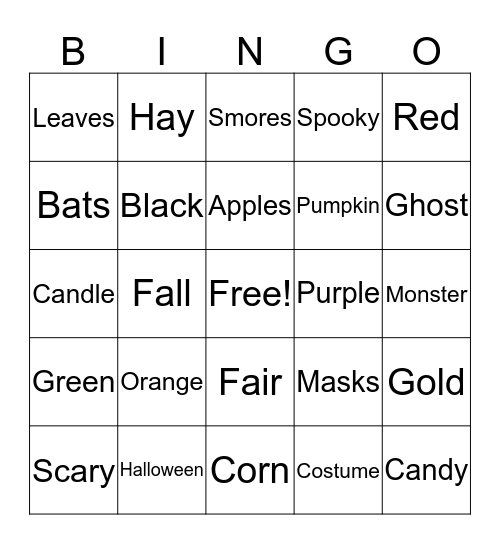 Fall Bingo!!!! Bingo Card