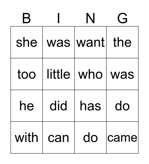 Sight Words 1 Bingo Card