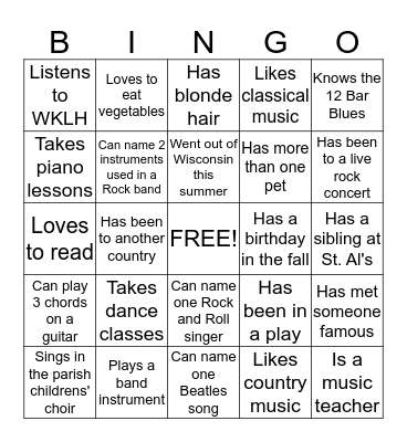 Getting to Know You! Bingo Card