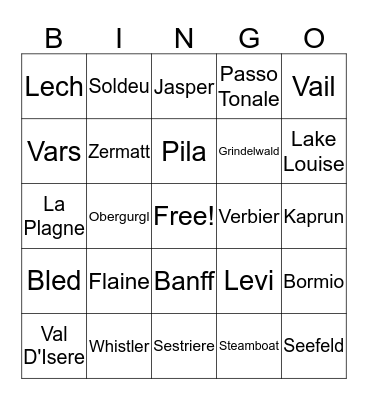 SKI RESORT BINGO Card