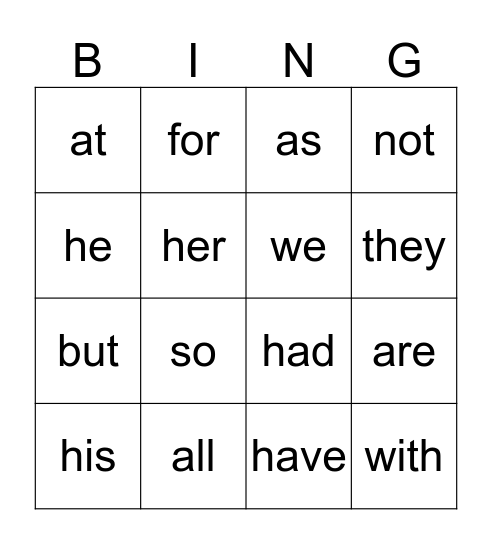 Red Words Bingo Card