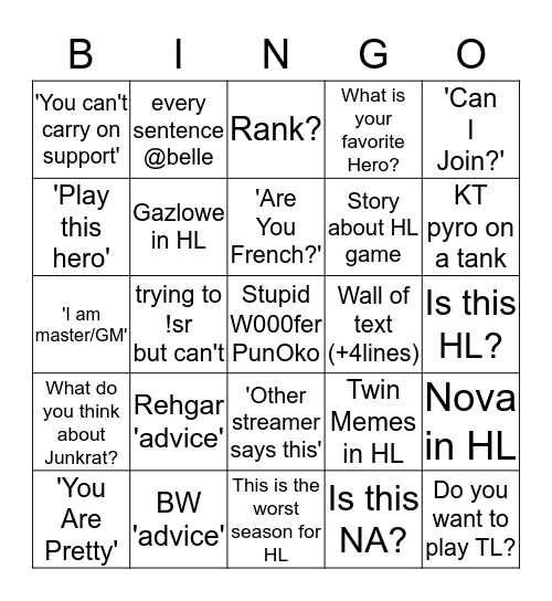 Belle's Bingo Card
