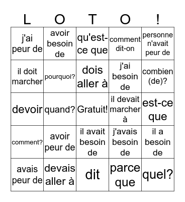 Leçon 5 Spooky Bingo Card