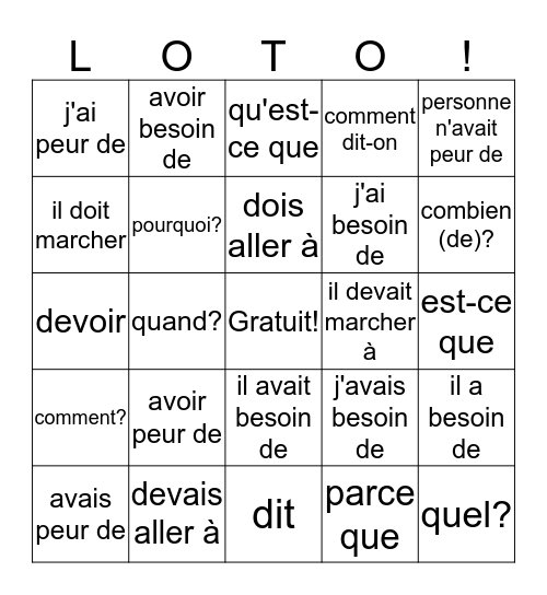 Leçon 5 Spooky Bingo Card