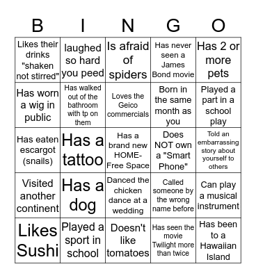 Getting to Know You Bingo Card