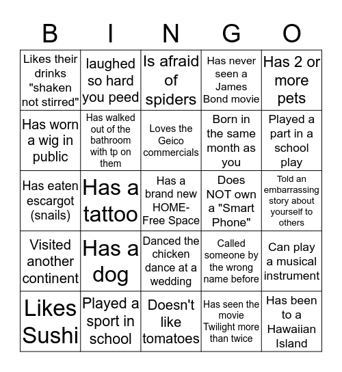 Getting to Know You Bingo Card