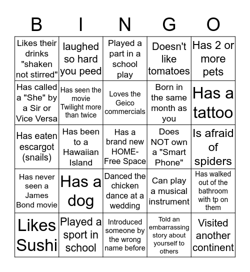Getting to Know You Bingo Card
