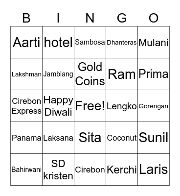 Colorful Diwali Bingo Card