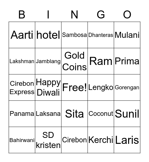 Colorful Diwali Bingo Card