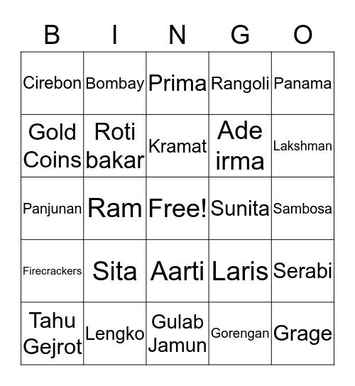 Colorful Diwali Bingo Card