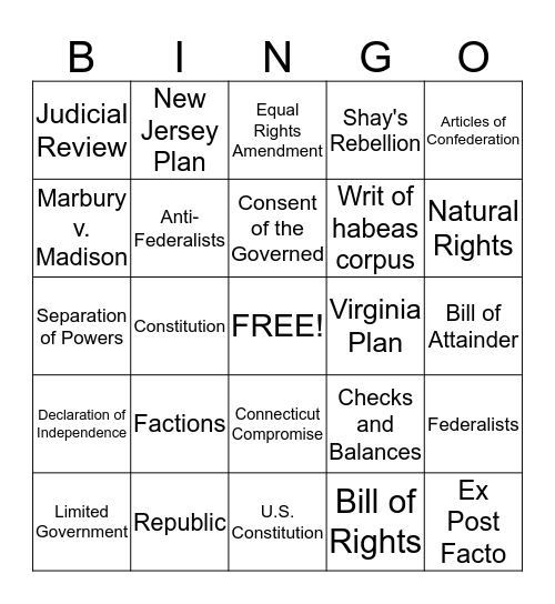 Chapter 2 - The Origins of the Constitution Bingo Card