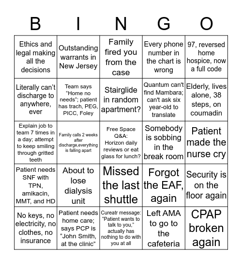 Internal Medicine Discharge Planning Bingo Card