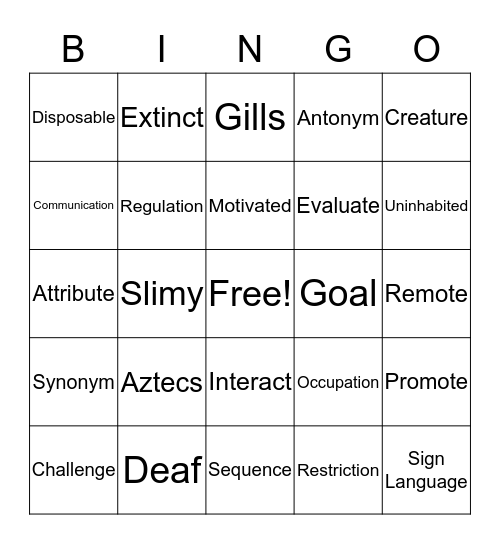 Vocabulary Bingo Card