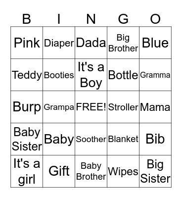 Baby Shower Bingo  Bingo Card