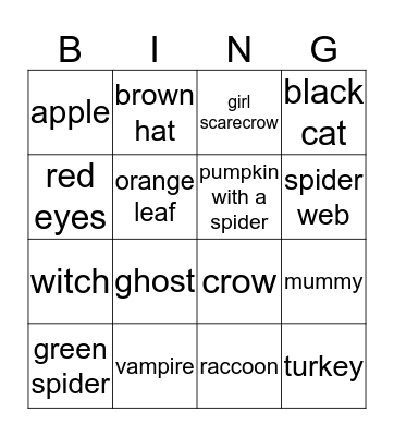 Fall/Halloween Bingo Card