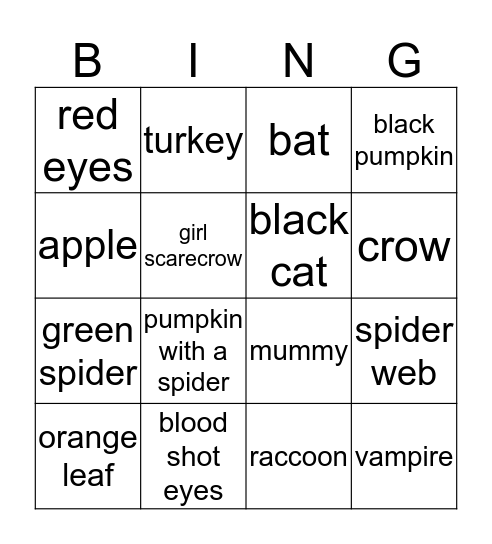 Fall/Halloween Bingo Card