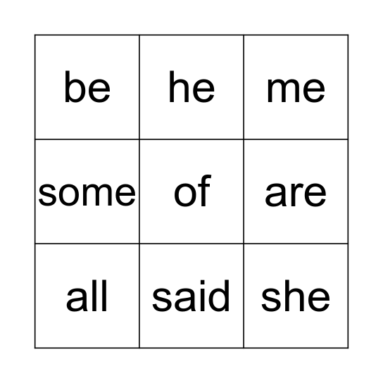 Tricky words Bingo Card