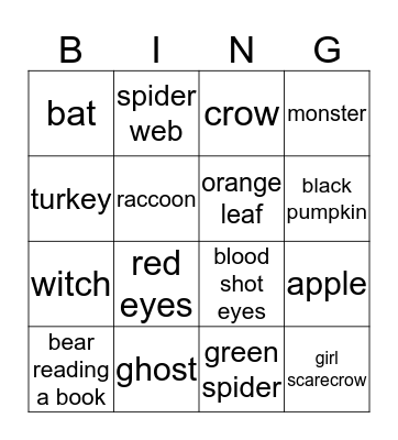 Fall/Halloween Bingo Card