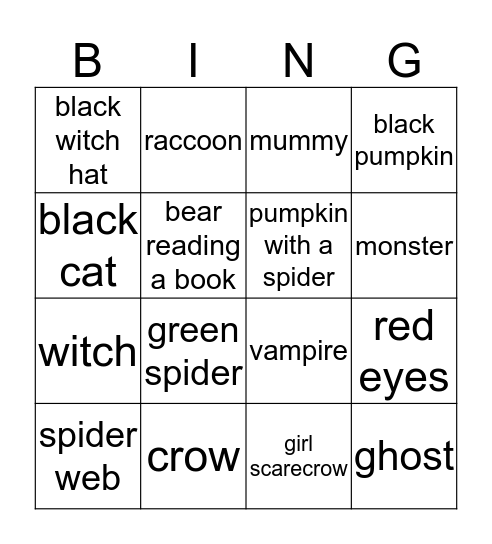 Fall/Halloween Bing Bingo Card