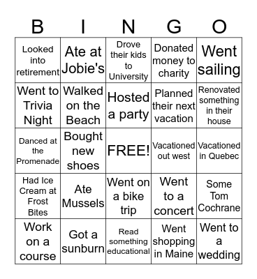 BHS BINGO  Bingo Card