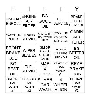 SERVICE BINGO 10/16-10/20 Bingo Card