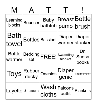 Baby Gift Bingo Card