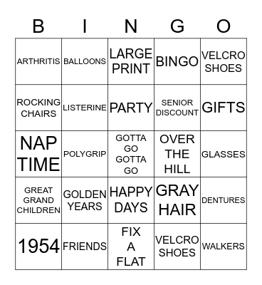 AGING GRACEFULL BIRTHDAY BINGO Card
