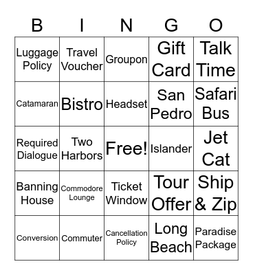 Catalina Express Bingo Card