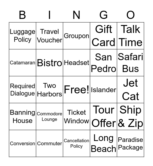 Catalina Express Bingo Card