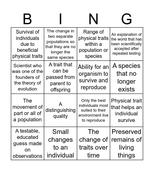 Evolution Bingo Bingo Card