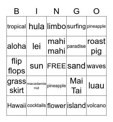LUAU   BINGO Card