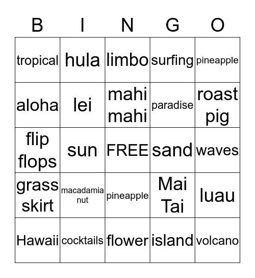 LUAU   BINGO Card