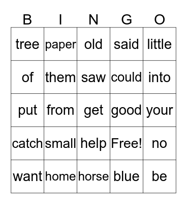 Sight words Bingo Card